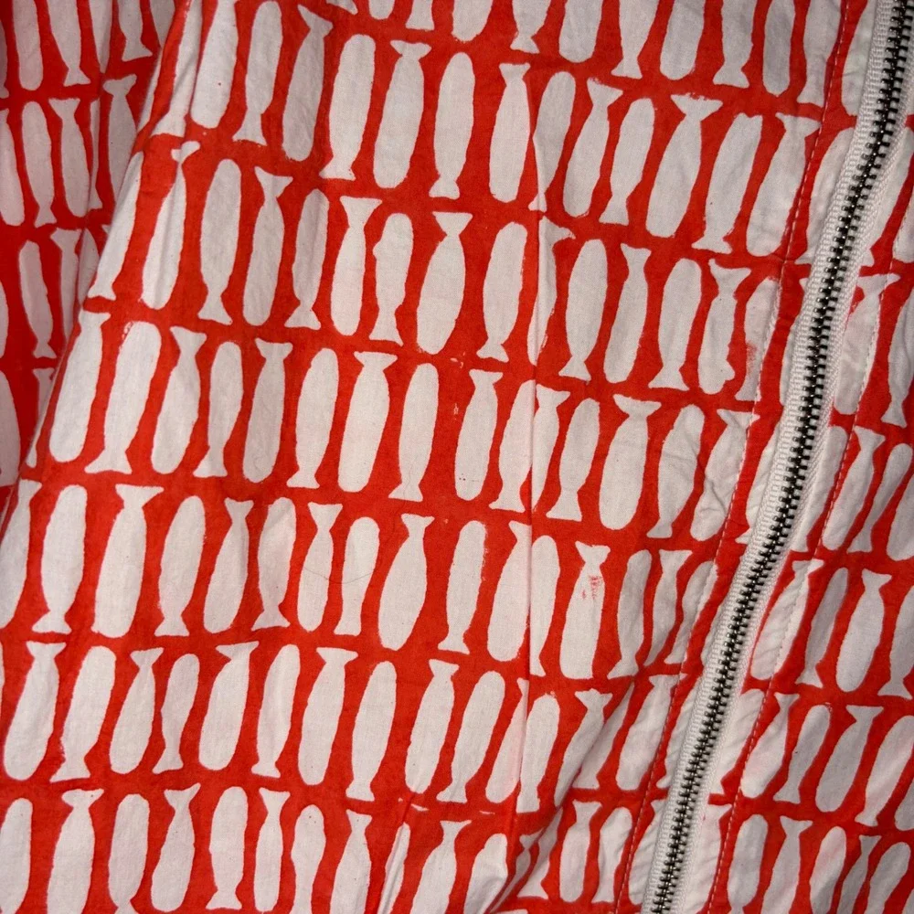 MIRTH Handmade Block Print Top Womens L Red White Excellent Fish Pattern - Picture 6 of 10